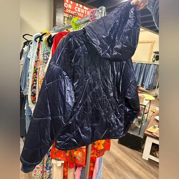 Free People Movement Polar Ice Puffer pullover jacket in metallic blue - Picture 8 of 10